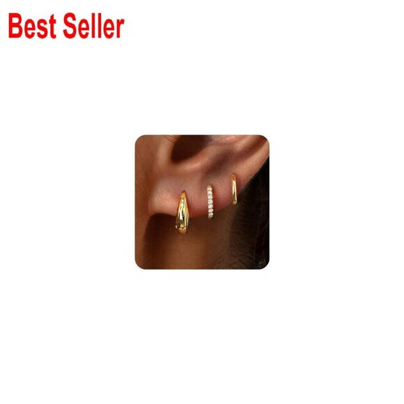 Jewelry - Sterling Silver Huggie Hoop Earrings Set Hypoallergenic Dainty Stackable